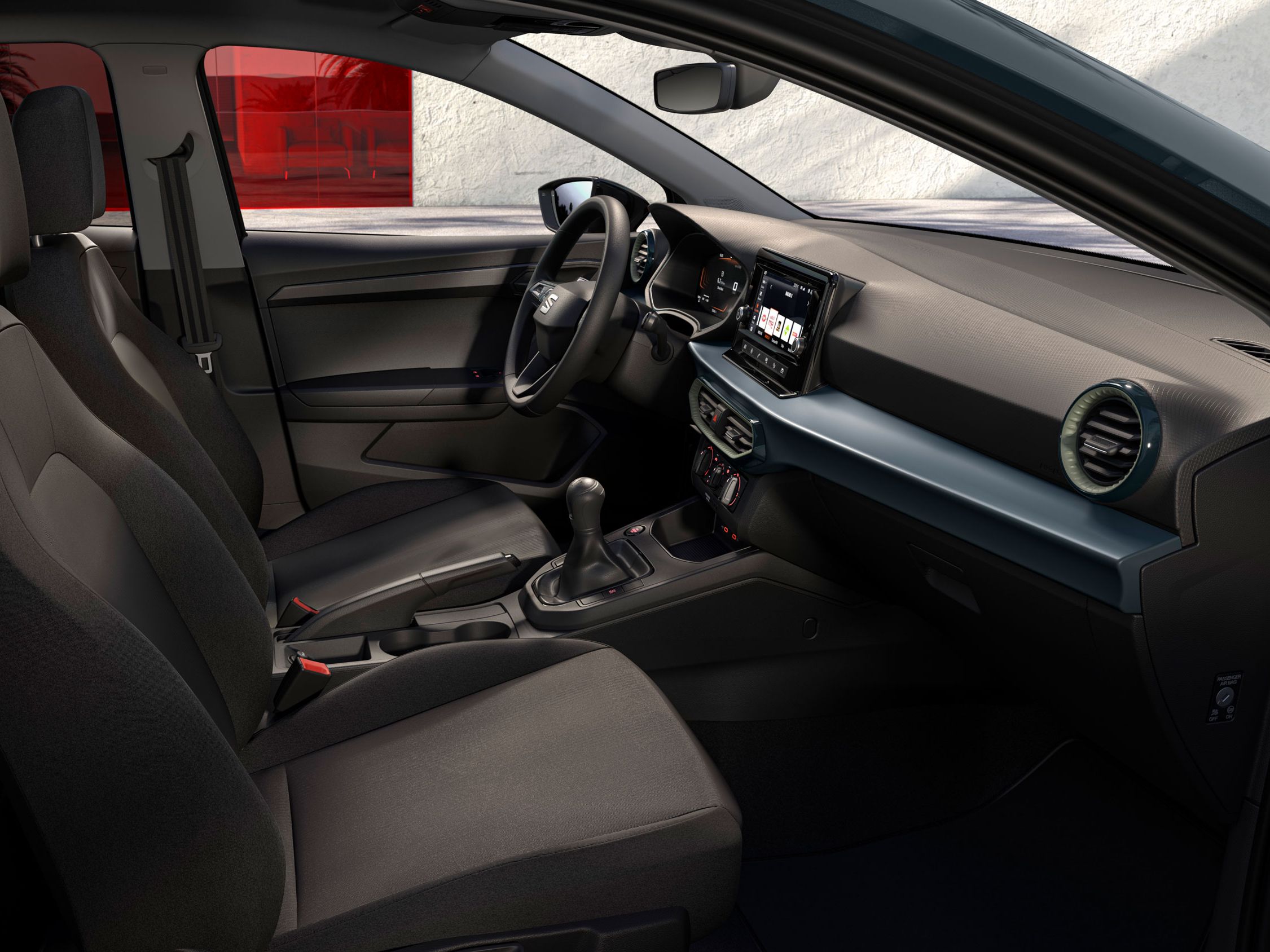 Innenraumdetails des SEAT Ibiza mit textilen Komfortsitzen in ACERO.